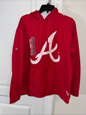 RED wow Atlanta Braves Big A Hooded Hoodie sweatshirt L Stitches